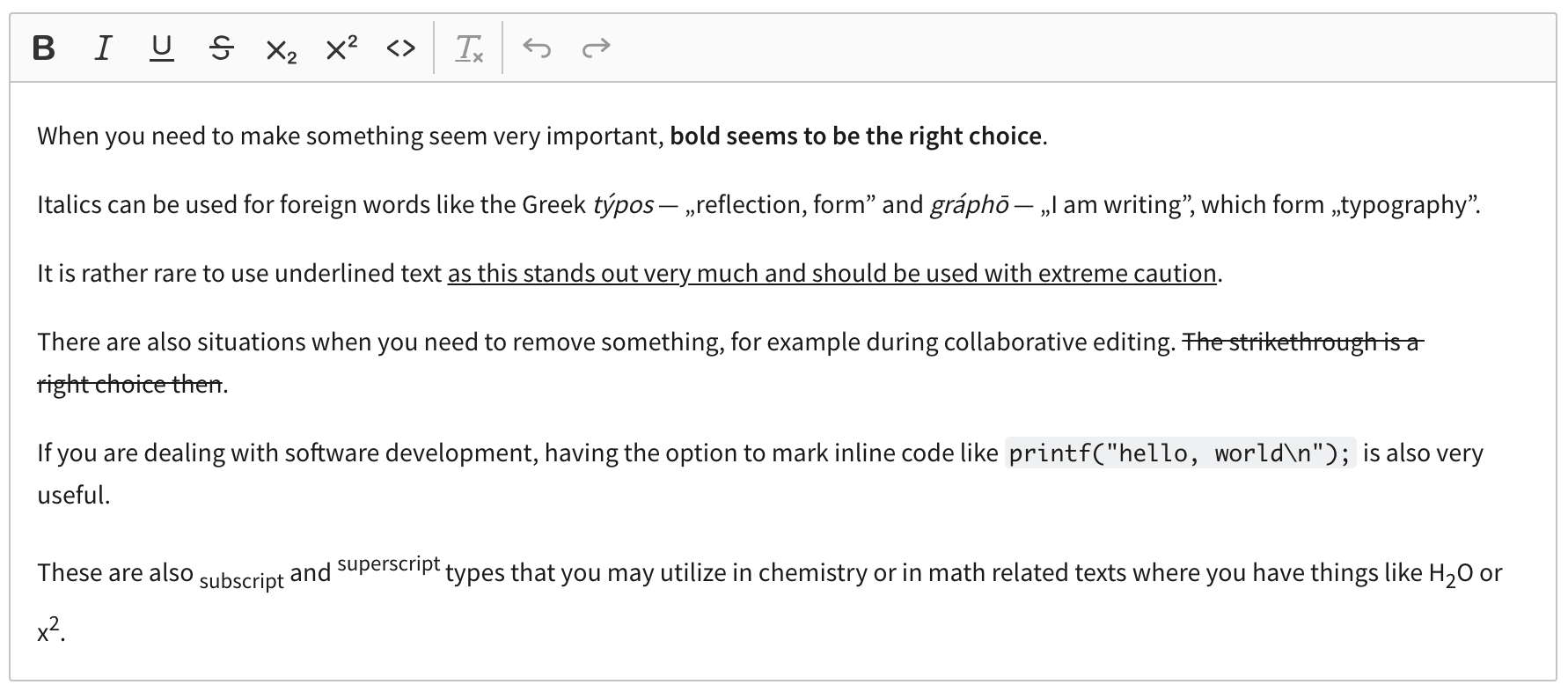 CKEditor 5 formatting features.